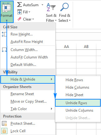 Cách bỏ ẩn hàng trong Excel